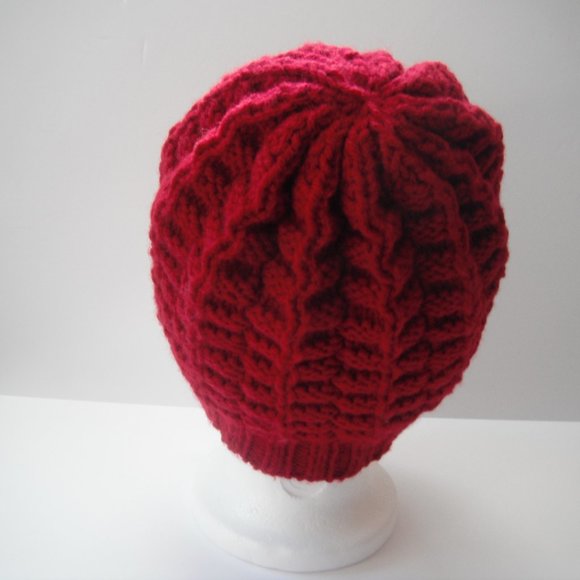 Hand Knitted Hat Toque Adult Size -L Acrylic Burgundy Color-021 Hand knit by me - Picture 4 of 7